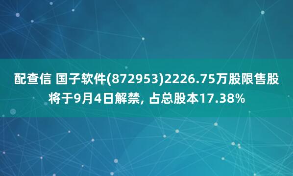 配查信 国子软件(872953)2226.75万股限售股将于9月4日解禁, 占总股本17.38%