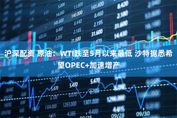沪深配资 原油：WTI跌至5月以来最低 沙特据悉希望OPEC+加速增产