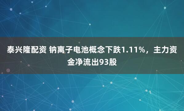 泰兴隆配资 钠离子电池概念下跌1.11%，主力资金净流出93股